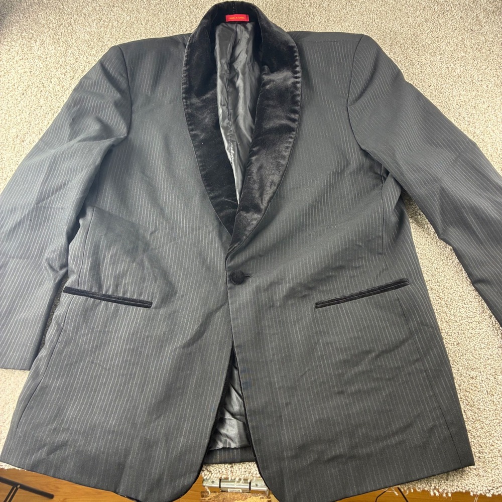 Vitaliano Mens 44R 38W Blazer Sport Coat Black Striped‎ Super 150s Shawl Lapel